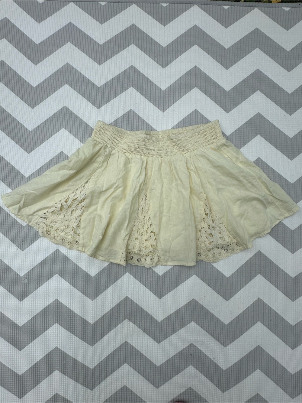 Women's pale yellow Crochet Panel Flared Skirt